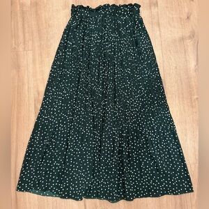 Dark Green Polka Dot Pleated Midi Skirt